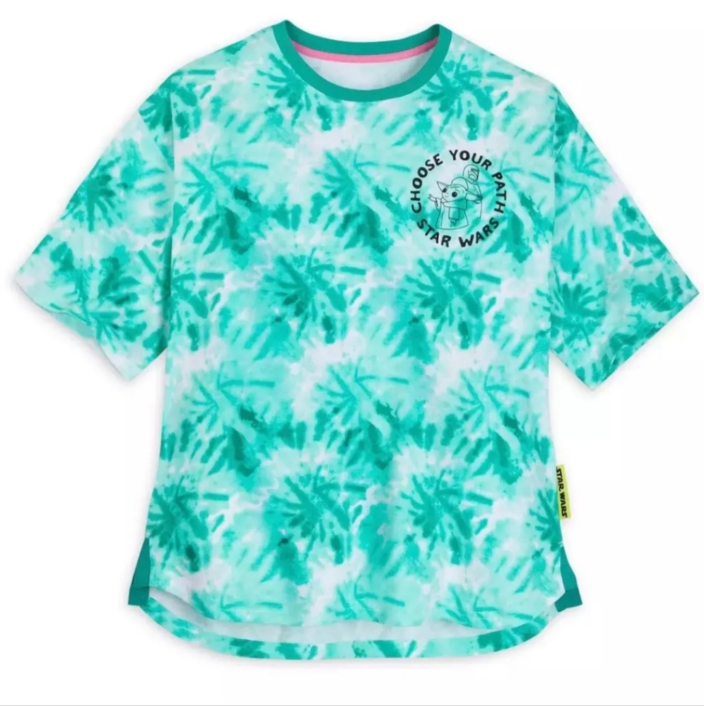 Disney Star Wars Baby Yoda Grogu Mandalorian Adult Med Tie Dye T-Shirt Green
